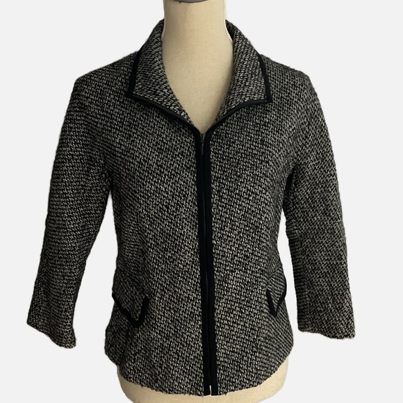 Lafayette 148 New York Jackets & Blazers - Lafayette 148 New York Zip Jacket Women 8P Black Wool Cashmere‎ Tweed Petite